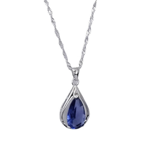 Canxian retro style 925946 sterling silver pendant drop-shaped tanzanite blue zircon necklace water wave chain for women single pendant
