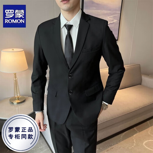 ROMON Suit Men's Slim Fit Black Casual Business Formal Wear Professional Korean Youth Plus Size Groomsmen Single Piece Suit Men Black Suit (Single Piece) XL (Suitable for 130-145 Jin Jin equals 0.5 kg)