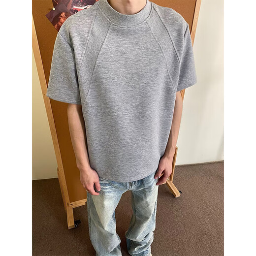 
Digada design sense splicing men short-sleeved men summer simple versatile men T-shirt men loose casual short-sleeved t-shirt men and women WYN-T679 gray XL