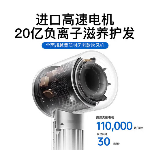 Laifen Yuexiang Series Hair Dryer High Power Household Silent Negative Ion Hair Care Hair Dryer Bladeless High Speed Hair Dryer Ceramic White-Five Nozzles Billion-Level Moisturizing Negative Ions Constant Temperature Hair Care