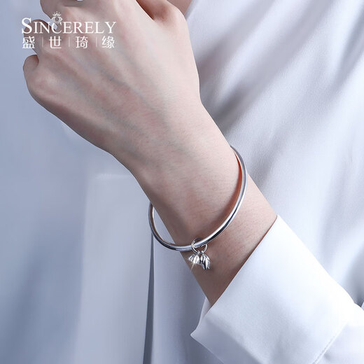 Shengshi Qiyuan pt999 platinum bracelet solid platinum bracelet for women new platinum 999 bracelet sparkling two generations of joy bracelet pt999 inner diameter 54mm weight 43g platinum 999