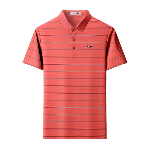 Jingba (Jing BA) Kurzärärmelte T-Shirt für Herren Sommer Neue mittlere Maulbeer-Maulbeer-Seide Striped Revers Polo-Hemd Grau 691 L 175/92a