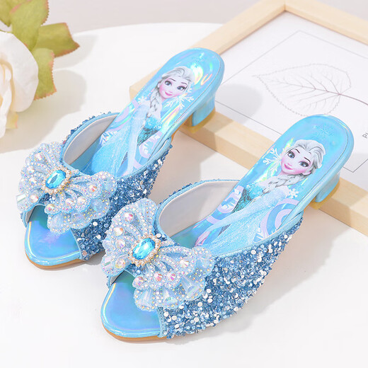 Ye Yu Silver Children's Crystal Slippers Fashionable Children's High Heel Slippers Frozen Princess Elsa A516-3 Silver 29 Inner Length 18cm (size is too small)