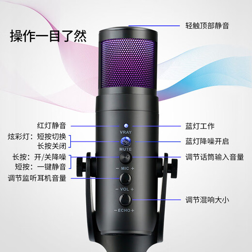 Onedy Core Upgrade Audiobook Special Recording Equipment Professional Set Himalayan Dubbing Microphone Online Class Game Live Broadcast Noise Canceling Microphone USB Computer Mobile Universal Colorful Upgraded Version - Charge and Use Set Professional Recording - Noise Reduction Card