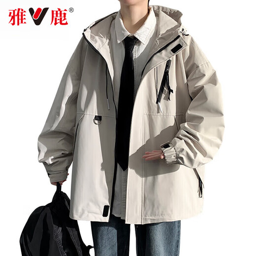 Yalu Jacket Outdoor Men's Jacket Hooded Waterproof Windproof Loose Jacket Men's Youth Mountaineering Jacket All-match Top Khaki 2XL (Recommended 160-180Jin Jin equals 0.5kg)