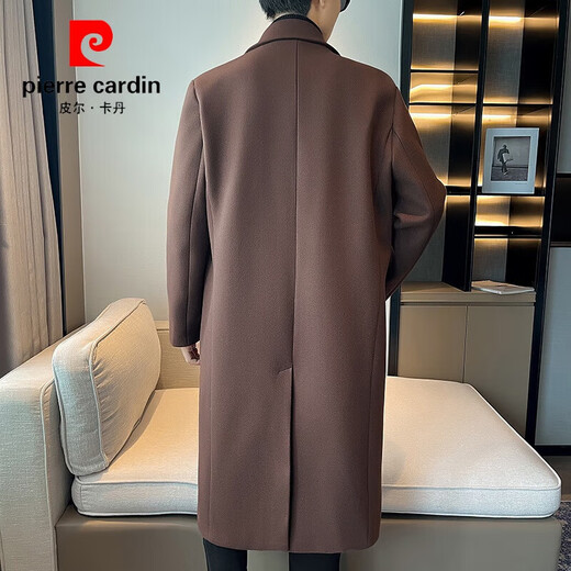 Pierre Cardin mid-length woolen coat for men 2024 autumn and winter new British style handsome loose woolen over-the-knee windbreaker jacket black M