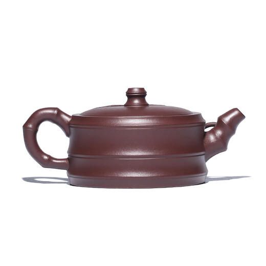 Hidden Pot World Yixing Purple Clay Pot Famous Handmade Teapot Original Mineral Purple Clay Flat Bamboo Pot One Pot Two Cup Teapot Set Purple Clay Style 245ml