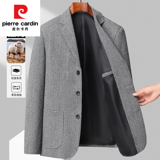 Pierre Cardin Wool Suit Jacket Men's Autumn and Winter Middle-aged Business Casual Small Suit Fitted Wool Suit Jacket Men's Dark Blue 4XL 195 Recommended 165-180 Jin Jin equals 0.5 kg