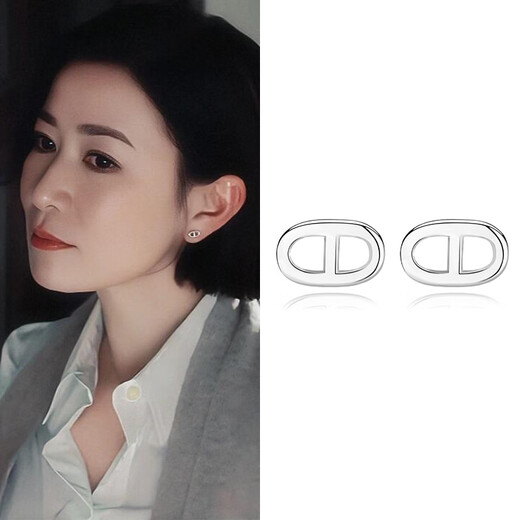 Shijun (SHIJUN) pig nose earrings, the successor of the family glory, Charmaine Sheh, the same style as Qiu Haoer's S925 silver mini 8-character earrings, white gold