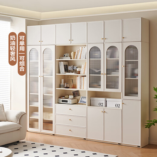 Quanyou Home Cream Style Household Bookcase with Glass Door Living Room Furniture Storage Storage Cabinet Handmade Display Cabinet 0.8*2m | Glass Door Bookcase