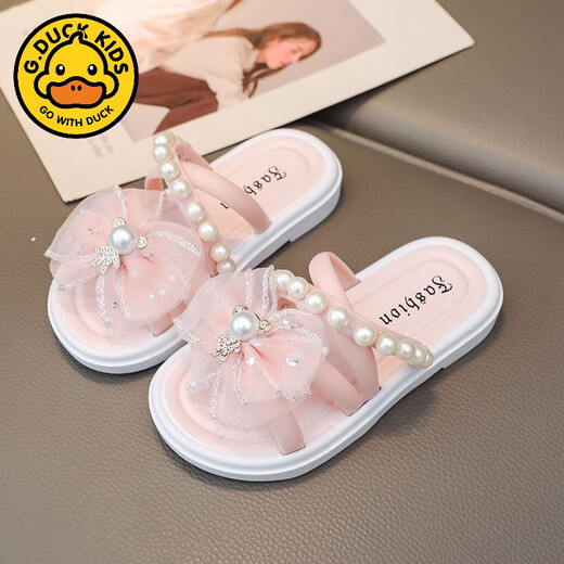 G.duck cute children's slippers summer new style girls super cute soft bottom indoor non-slip beach vacation baby wear-resistant slippers bear diamond disc - pink 30-31 size, suitable for feet 18cm long