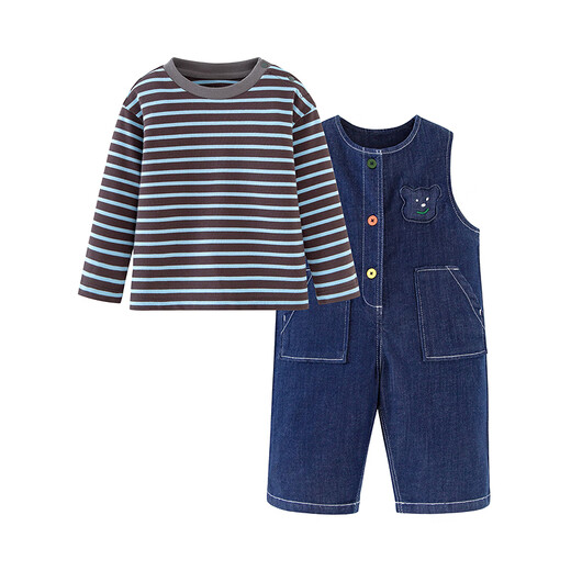 Mini Balabala Overalls Suit Long Sleeve Boys and Girls Trendy Versatile Style Cute 2025 Autumn New Denim Dark Blue 88301 100
