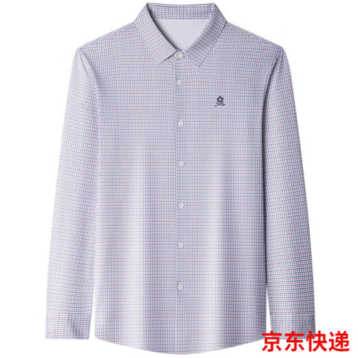 梦特娇（MONTAGUT）桑蚕丝男士长袖衬衫男春秋季中年商务休闲男装格子衬衣 9901-兰格 M 165适合100-115斤