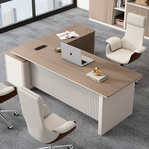 Minrui boss table, high-end light luxury president table, simple and modern single office desk and chair, executive desk, manager table, high-end 2.8m boss table + boss chair + 3.2m file cabinet