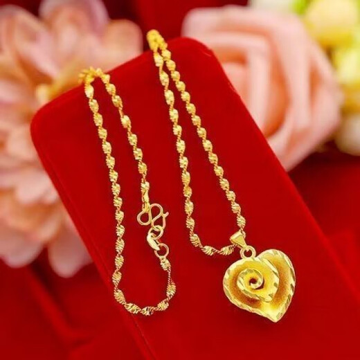 CAMPUSKINGLY old phoenix 999 gold fine phoenix tail necklace thick gold flower blooming rich frosted large flower pendant pure silver gold bag with fine water wave chain + love water drop together