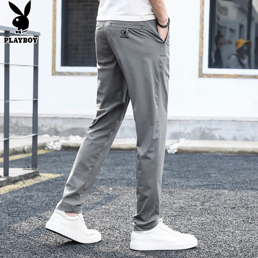 PLAYBOY (PLAYBOY) Pantalones casuales para hombres Pantalones de seda de hielo de primavera y verano para hombres Pantalones de hombres de patas rectas sueltas Gray Dark Grey 34