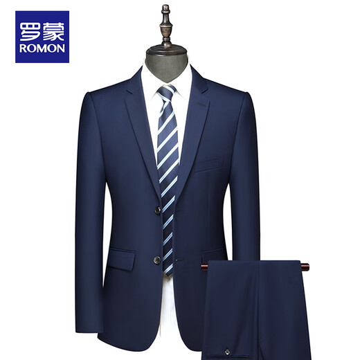 ROMON high-end men's suit 2025 spring and autumn business casual professional slim suit wedding dress two-piece royal blue top + pants two-piece set 46 165 size