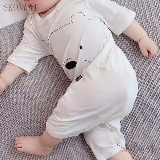 SKONWAT children's one-piece pajamas spring and autumn modal baby one-piece long-sleeved baby sleeping bag split-leg home clothes gray chinchilla long-sleeved style 90