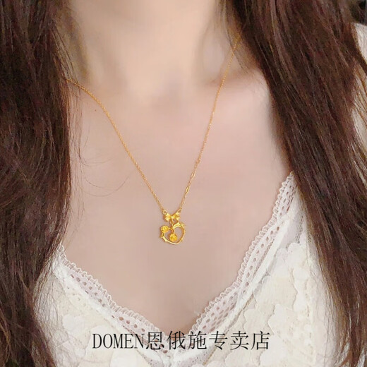 DOMEN Old Phoenix Gold Store Style 18k gold plated flower heart-moving rose necklace does not fade, fashionable imitation gold bow, moving rose necklace