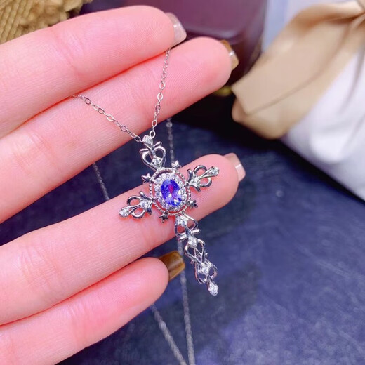 Shilian Special Offer New Natural Tanzanite Pendant Fresh and Elegant 925 Silver Seiko Inlaid Cross Pendant Free Necklace