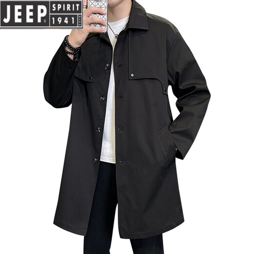 JEEP SPIRIT молодежная свободная модная однотонная ветровка средней длины на весну и осень, повседневная красивая модная куртка в корейском стиле, мужской универсальный топ черного цвета 2XL