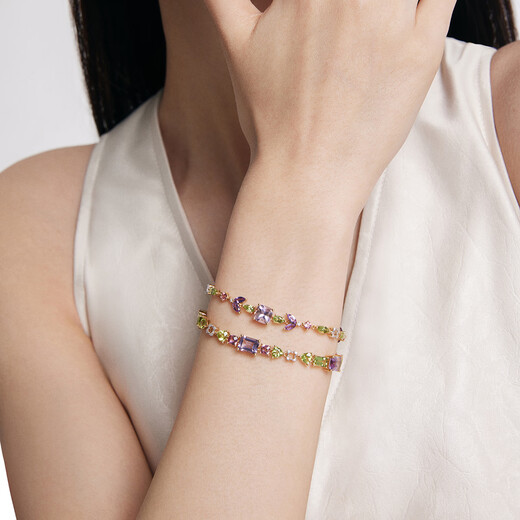 Chow Tai Fook ENZO mint mambo 18K gold colorful gemstone diamond bracelet EZV8787 15cm