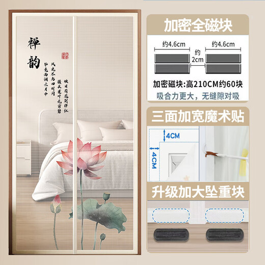 Новая противомоскитная занавеска в китайском стиле, летняя бытовая магнитная самоклеящаяся перегородка на липучке, занавеска для спальни, детской комнаты, марлевая дверная занавеска, противомоскитная сетка - ML11304 Fuyu Shang Yingying, 100 см * 220 см, дверная занавеска