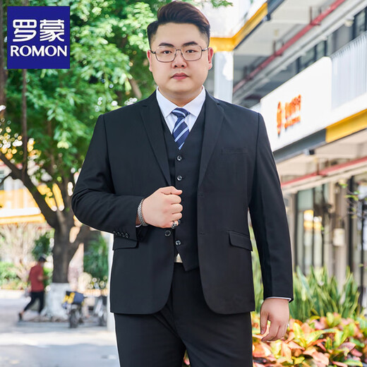 ROMON large size suit men's suit plus fat plus fat man business formal wear custom suit jacket wedding dress casual large size black (suit + trousers + shirt) free gift package 210/7XL weight 230-245Jin Jin is equal to 0.5 kg