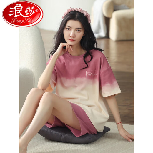 浪莎2025年新款睡衣女夏纯棉短袖短裤春秋款夏天夏款可外穿家居服套装 CKE-6167 M码(80-100斤) 均码
