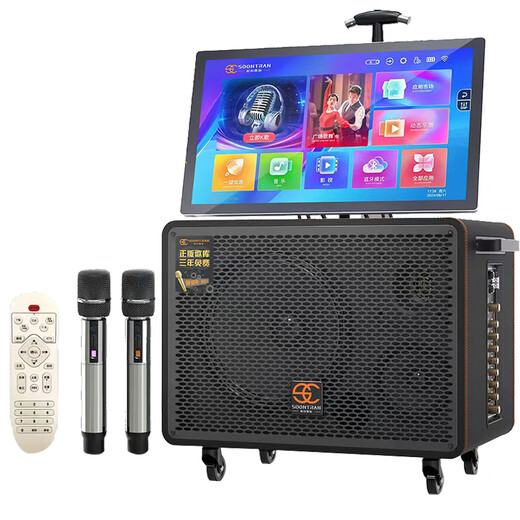 Songchuan International SA9-18 outdoor 18-inch high-power karaoke all-in-one stage performance mobile trolley speaker with screen K song Bluetooth square dance video commercial rechargeable speaker SA20-11 outdoor live broadcast 10-inch subwoofer + 19-inch song screen