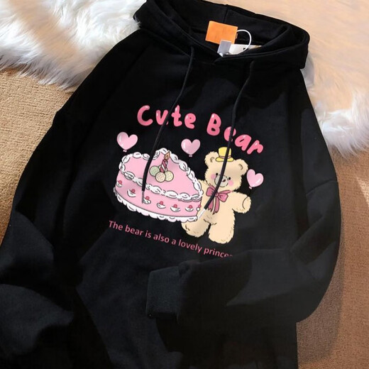 Lo Mary's new black velvet sweatshirt for female students' loose hooded jacket trendy Korean version Harajuku style pullover 1283 black spring and autumn style M