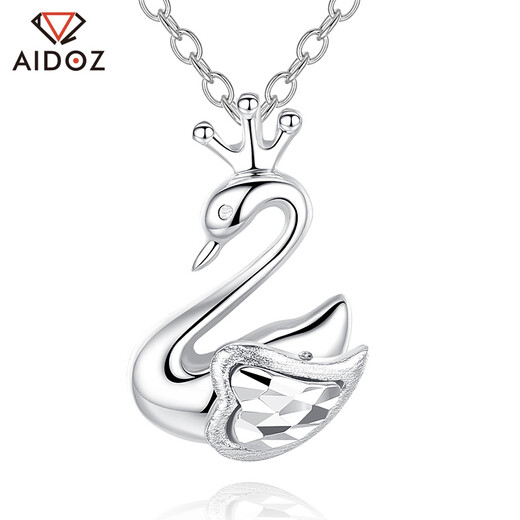 Aido diamond platinum crown swan pendant for women pt950 platinum pendant gift for wife, weight 1.8-2.0 grams + delivery silver chain + certificate
