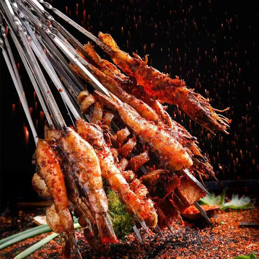 Stainless steel grilled fish clip, barbecue skewer net to clip mutton skewers, barbecue needle clip net, barbecue fish net, barbecue tool set, 40 flat skewers, 40 round skewers + 10 wooden skewers + fish clip + brush