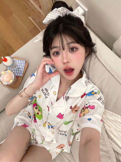 蜡笔小新睡衣日系三件套蜡笔小新睡衣女夏季天薄款短袖长裤可爱的 kk-14101短袖三件套 M  码建议80-100斤