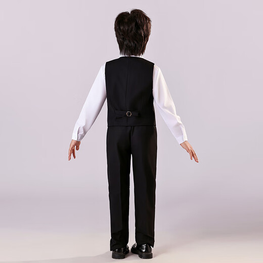 安妮优儿儿童礼服西装套装男童英伦风花童演出服主持人帅气童装 黑色  120