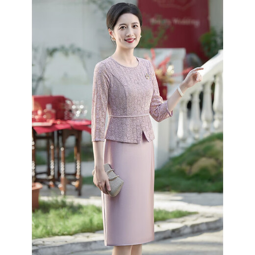 Saimandie's daughter's engaged mother's wedding dress, high-end light luxury young style cheongsam, wedding wedding dress, mother-in-law dress, purple pink, three-quarter sleeves, L recommended 100-110 Jin Jin equals 0.5 kg
