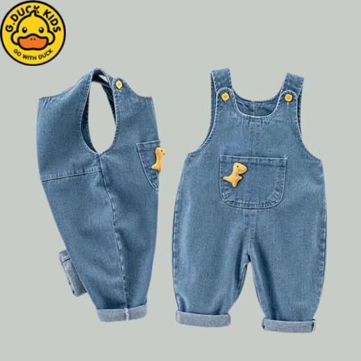 G.DUCKKIDS little yellow duck children's pants spring and autumn new baby denim overalls for small and medium-sized boys and girls loose and versatile blue cartoon dinosaur 100