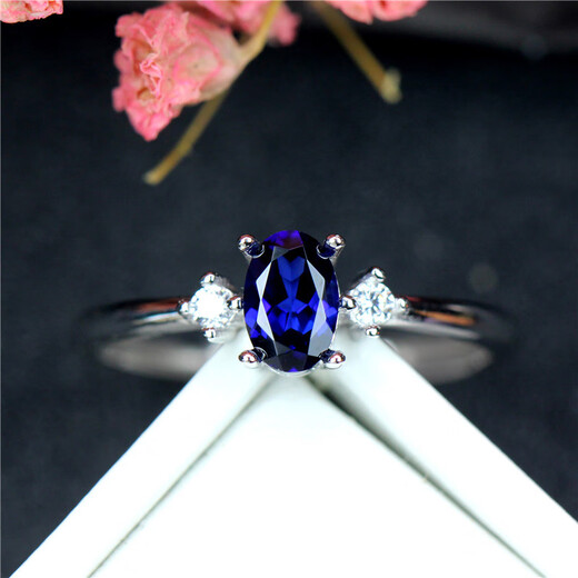 DL 1998 Tanzanite sapphire 50 points blue women's ring, thin fashionable silver Korean style jewelry, personalized with diamonds, silver live mouth (main stone 4X6mm) C0