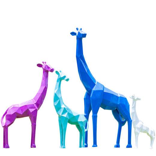 Fiberglass abstract geometric painted giraffe animal sculpture community park forest lawn shopping mall decorative ornaments light gray combination 7