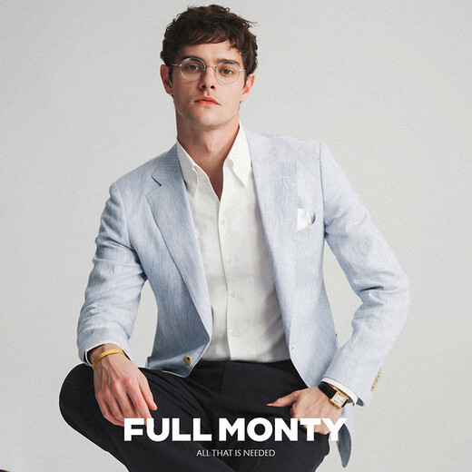 FULL MONTY【纯亚麻】新款西服外套男浅蓝色微纹理西装上衣春夏休闲轻薄单西 浅蓝色20037 46