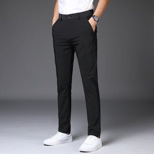 Septwolves Pantalon en soie glacée à haute élasticité pour hommes 2025 Été Mince Jambe droite Pantalon décontracté ample Marque de mode pour hommes Drapey Pantalon sur mesure 1098 Gris Pantalon d'été à neuf points 28 Taille 2 pieds 1