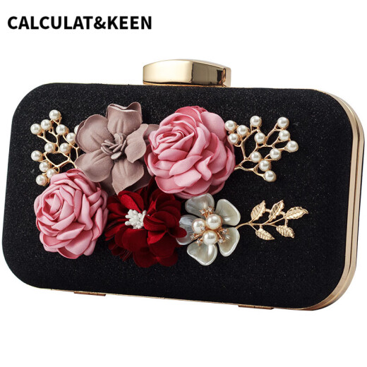 CALCULAT/KEEN Pearl Flower Casual Cheongsam Bag Dinner Dress Bag Clutch Bag Fashion Banquet Bag One-shoulder Side-cross Chain Women's Bag Gold Give Pearl Hand Chain