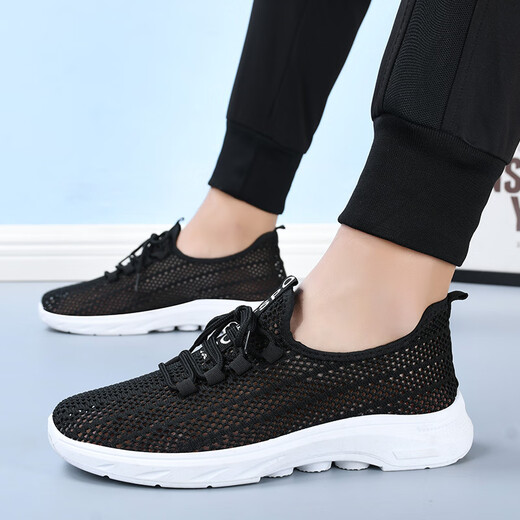 足力健大师春夏季款轻便透气网面男士休闲鞋老北京布鞋防滑软底中 dmW698男黑色 男款 39