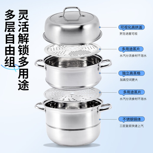 TRIANGLE steamer 304 stainless steel three-layer household 28cm soup pot steamed buns steamed buns multi-bottom gas induction cooker universal