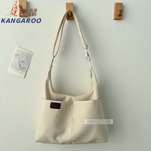 袋鼠（KANGAROO）法国进口品质轻便帆布包包大容量女单肩斜跨包大学生上课书包休闲 米白色1049 布料