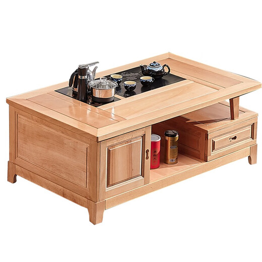 Beech all solid wood double-layer coffee table Kung Fu tea table Chinese style living room pure log rectangular corner side table Dream No. 2 coffee table 13570 fully painted all beech four-button assembly