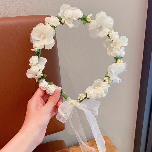 Lingmeng children's garland headband, stage performance hair accessories, flower headband, princess garland, little girl photo headdress, white garland 1 piece