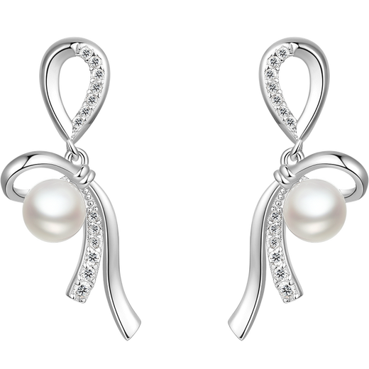 Saturday Fortune S925 Silver Freshwater Pearl Bow Earrings Birthday Gift X0912068 Pair