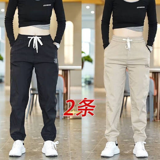 栢斐荻（BYPHYTEE）夏季薄款男士宽松束脚裤新款韩版哈伦运动百搭休闲裤子男 【1件装】卡其色 XL 120-135斤