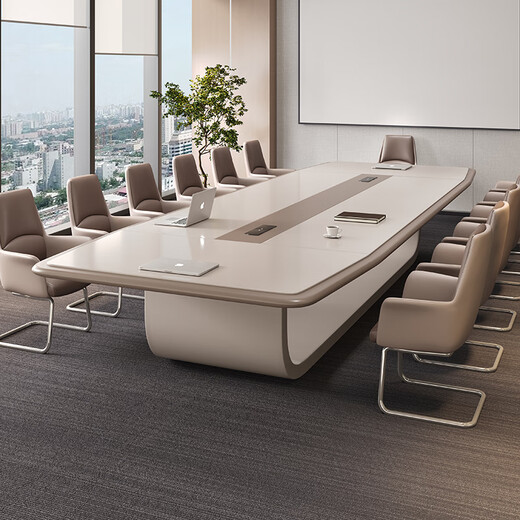 关牧（GUANMU）创意烤漆会议桌长桌 现代大型洽谈桌轻奢大气会议室培训办公桌子 4.5米会议桌+大会议椅14个